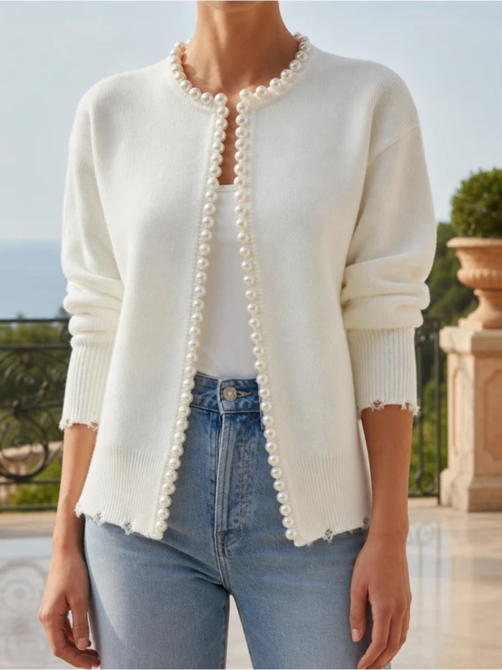 Pearl Trim Cardigan by Commense